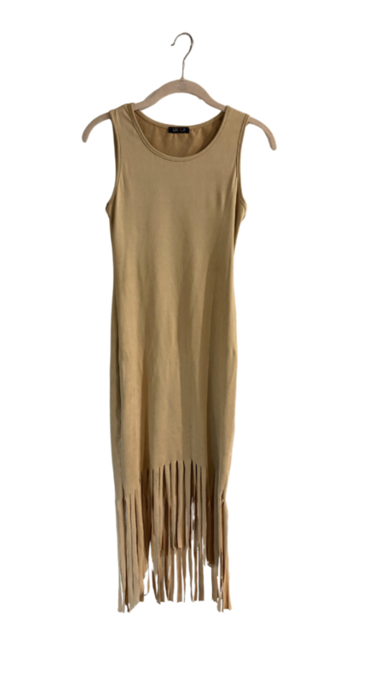 UK2LA Sleeveless Fringe-Hem Midi Dress - Tan